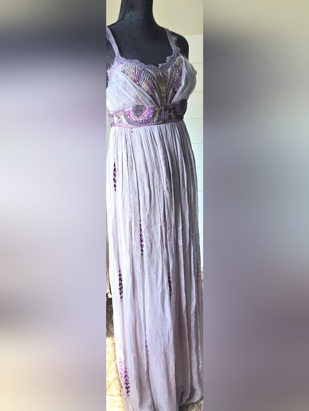 FREE PEOPLE Artemis Purple Gray Embellished Goddess Maxi Dress Whimsigoth Gown M - Picture 6 of 14